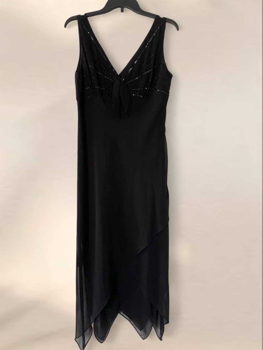 Eva Blue Vintage Black V-Neck Dress with Beaded Bodice